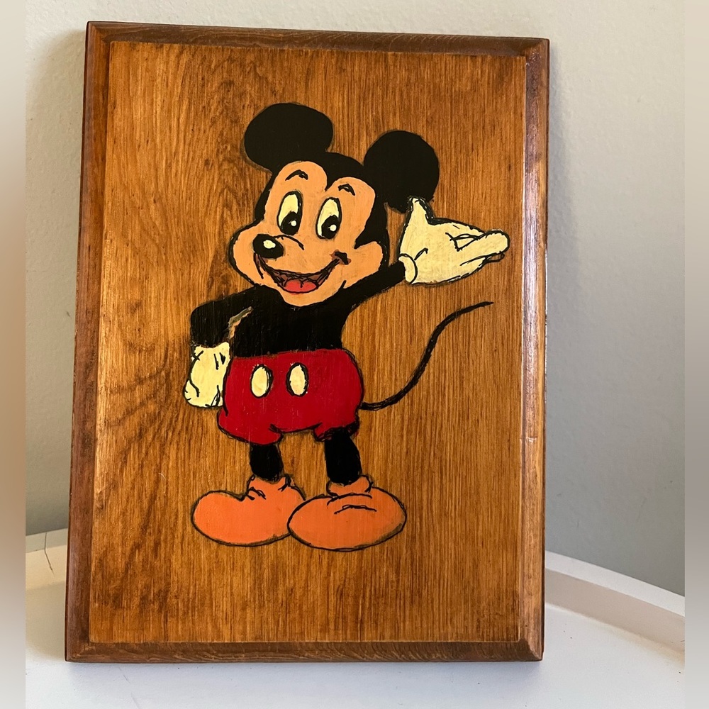 Vintage Mickey Mouse Painting On Wood Artwork Hand Painted Disney Art